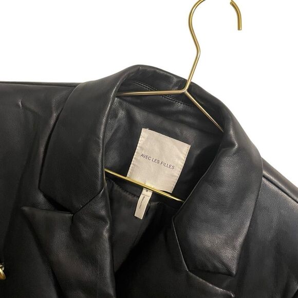 Avec Les Filles Black Faux Leather Double Breasted Black Jacket Size Small - Picture 3 of 7
